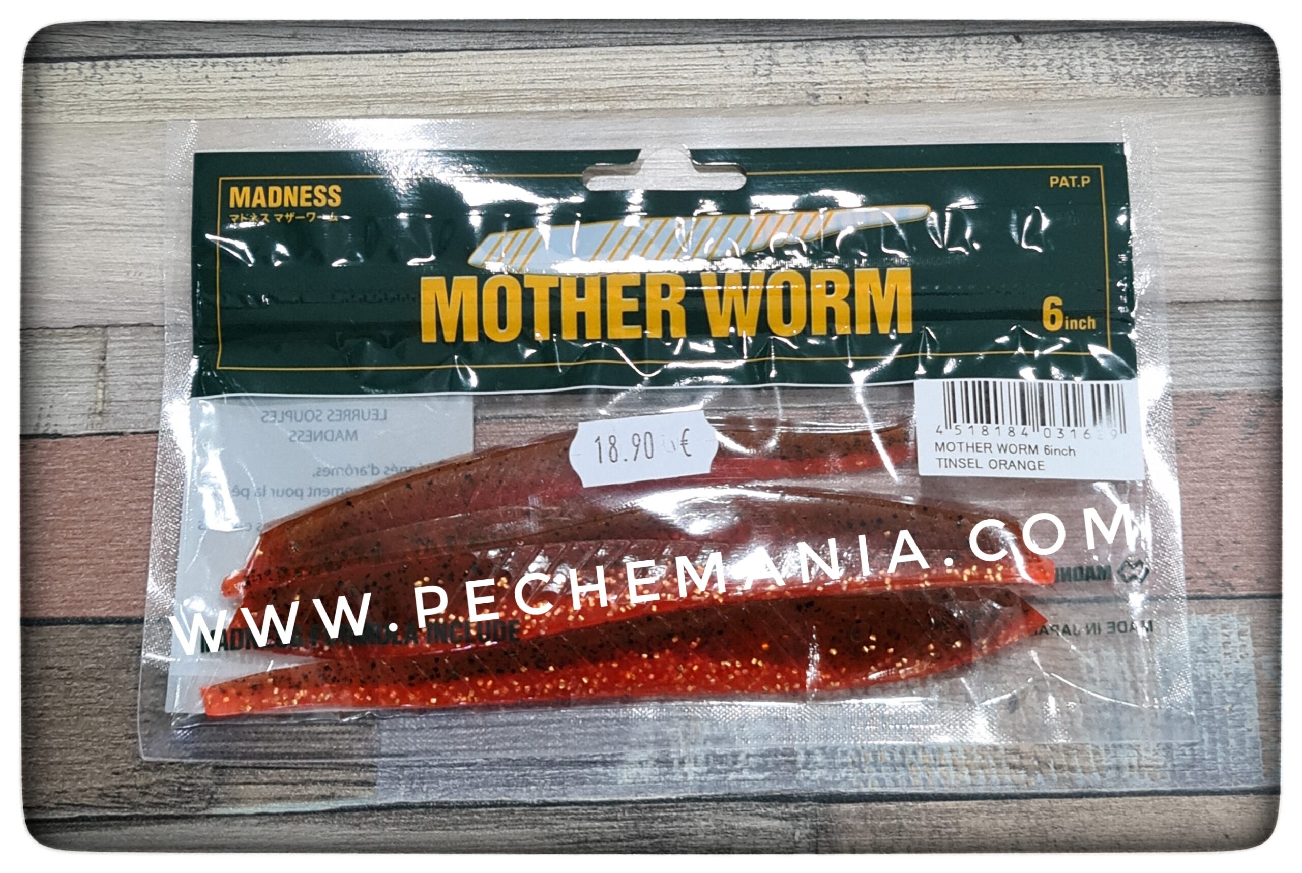 Leurre Souple Madness Mother Worm - 15 Cm, 10,6 G, Couleur Light Waka, Pour Pêche Sportive, Pack De 4